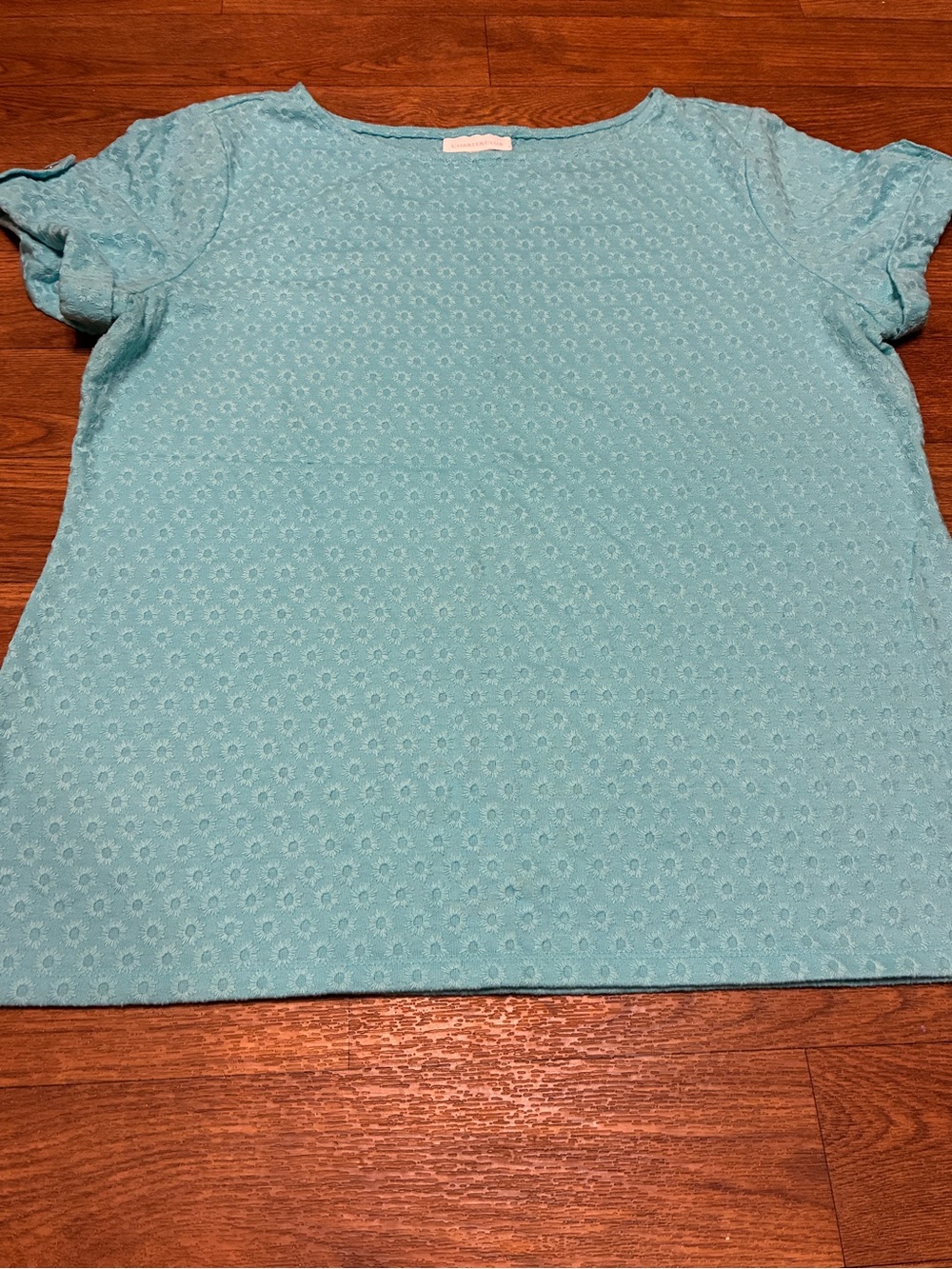 Charter Club Light Aqua Eyelet Short Sleeve Top Size Petite XL